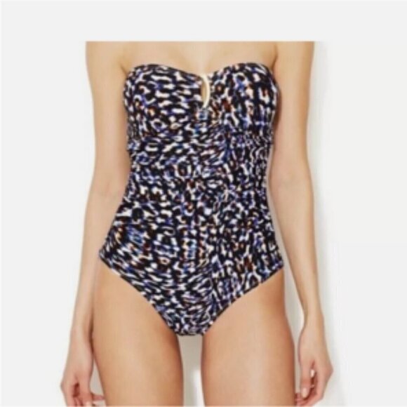 Spanx Bandeau One Piece Slimming Swimsuit Cheetah Print Size 12 - Picture 1 of 11